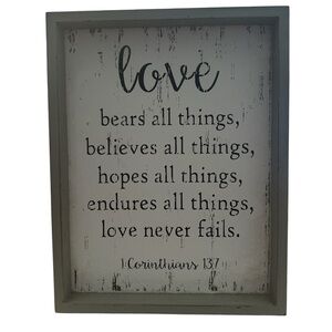 Bible Verse About LOVE 1 Cor 13:7 Stand Alone Frame